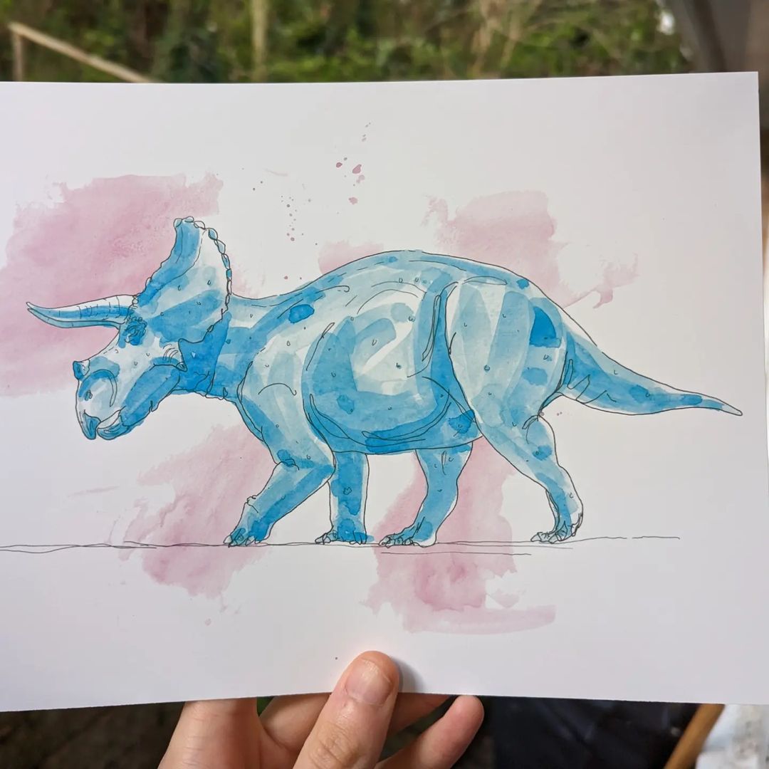 Watercolor Dinosaur Pterodactyl Style 1 Fabric Panel