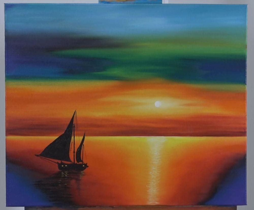 Water mixable oil paints, beginners sky painting. 