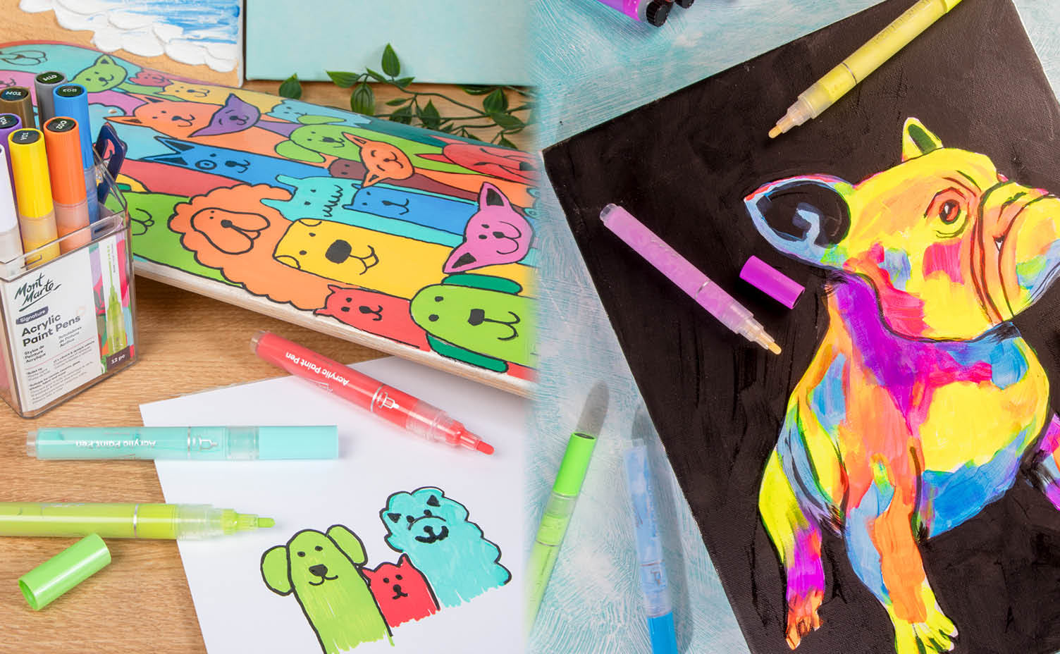 <p>Paint with<br/><strong>pens</strong></p>