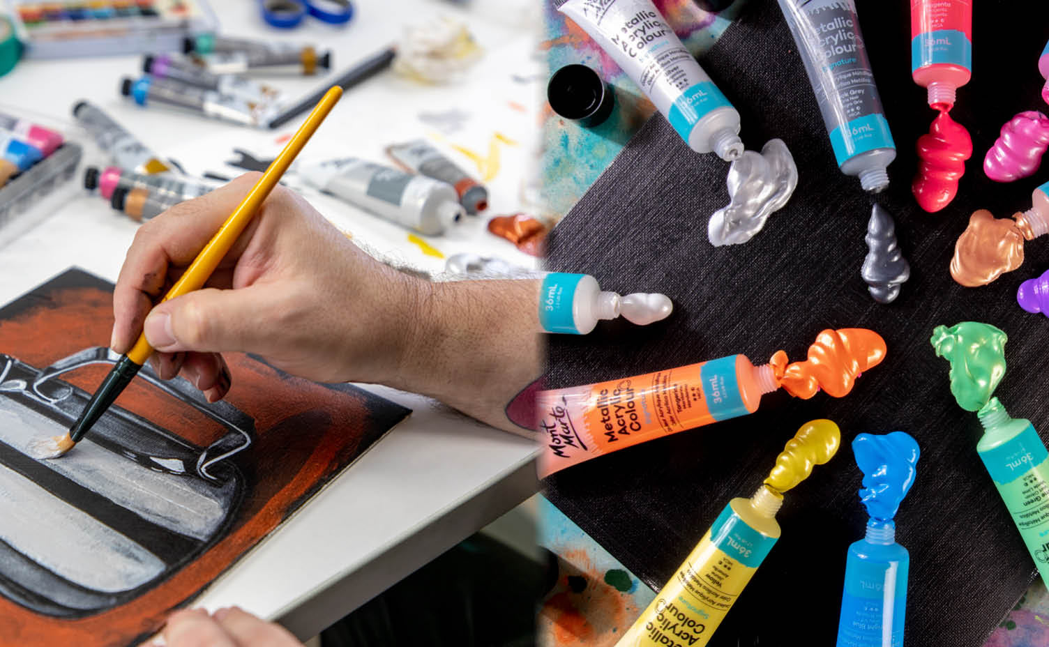 <p>Add <strong>shine</strong> with<br/>metallic acrylics</p>