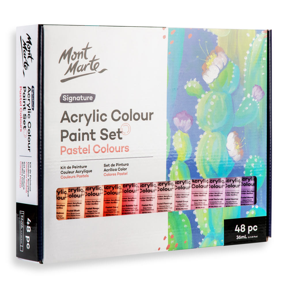 Mont Marte Acrylic Colour Pastel Paint Set Signature 24pc x 36ml (1.2 US fl.oz), Creamy Pastel Acrylic Paint Set, Good Coverage, Semi-Matte Finish