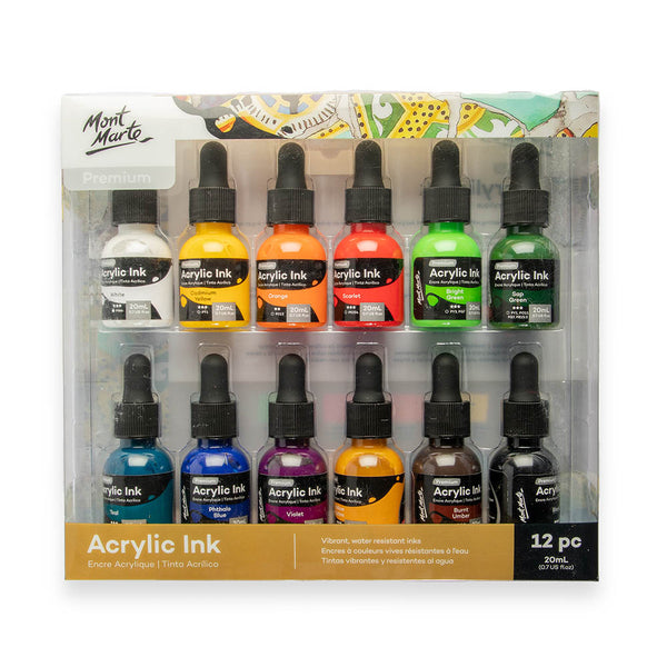 Mont Marte Acrylic Ink Premium 6pc x 20ml (0.7 US fl.oz), Acrylic Inks for  Artists, Fluoro Colors, Ideal for Air Brush, Pouring Art, Scrapbooking, Ink
