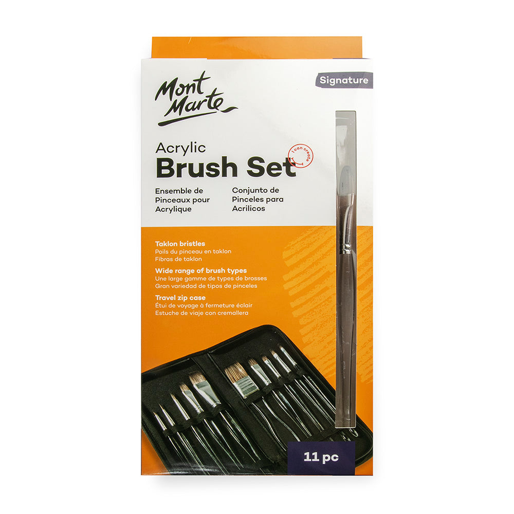 Mont Marte Clear Handle Acrylic Paint Brush Set Signature 11pc