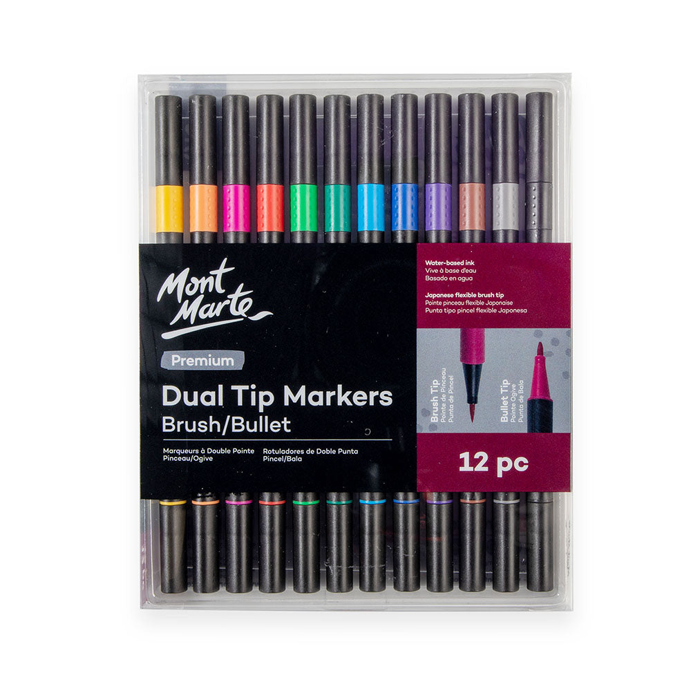 Dual Fine Tip Alcohol Art Markers Premium 12pc – Mont Marte Global