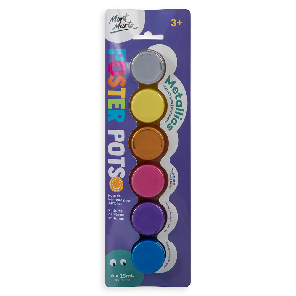 Mont Marte Poster Paint Pots 6pc x 15ml (0.5 US fl.oz) - Metallics