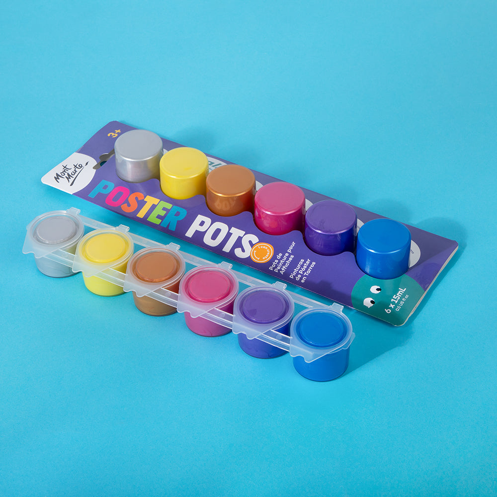 Mont Marte Poster Paint Pots 6pc x 15ml (0.5 US fl.oz) - Metallics
