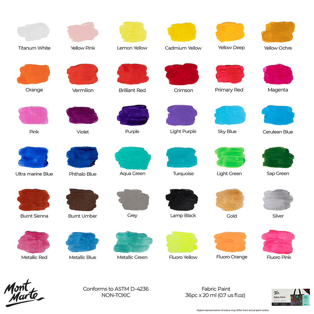 Fabric Paint Set Signature 36pc x 20ml (0.7 US fl.oz) – Mont Marte