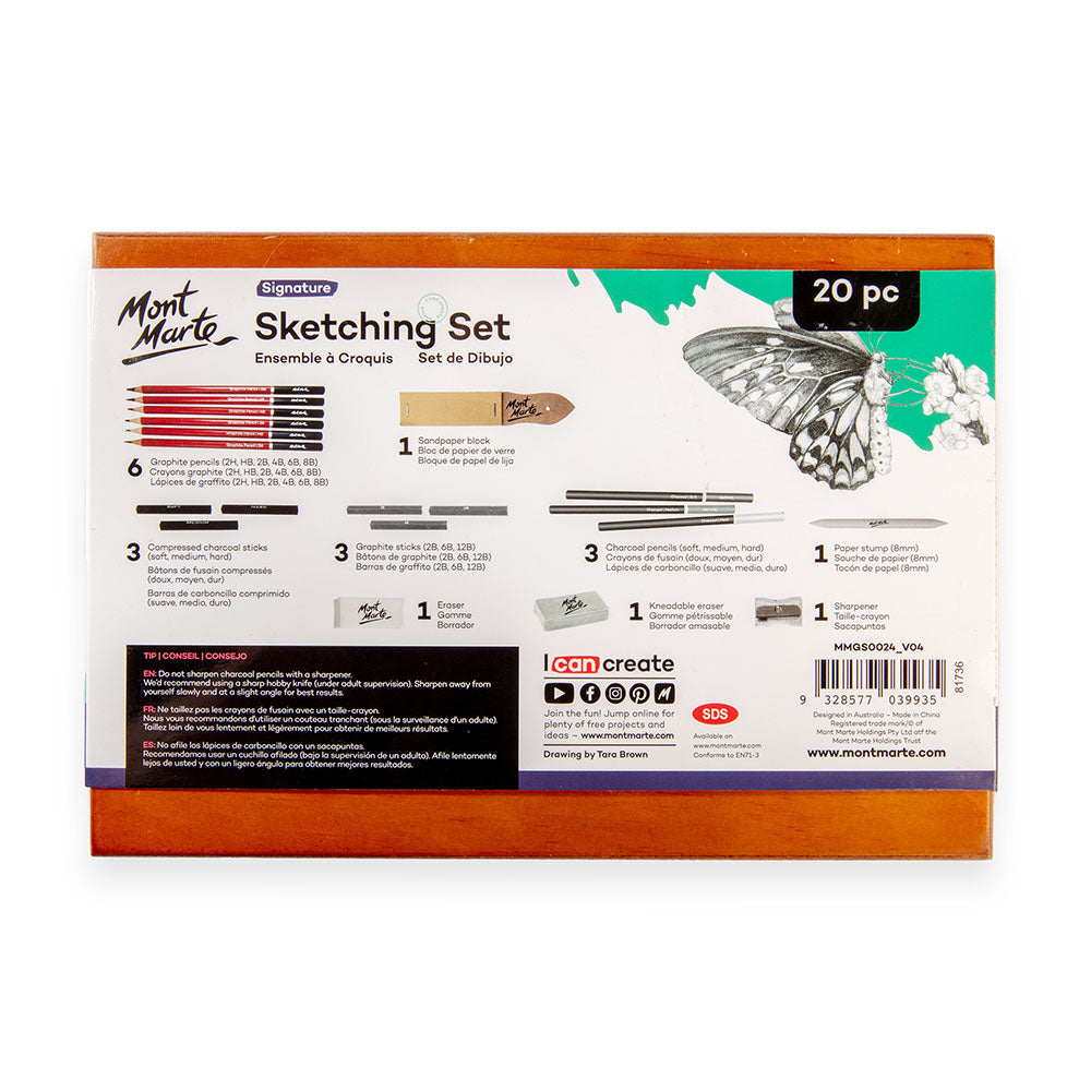 Sketching Set in Wooden Box Signature 20pc – Mont Marte Global