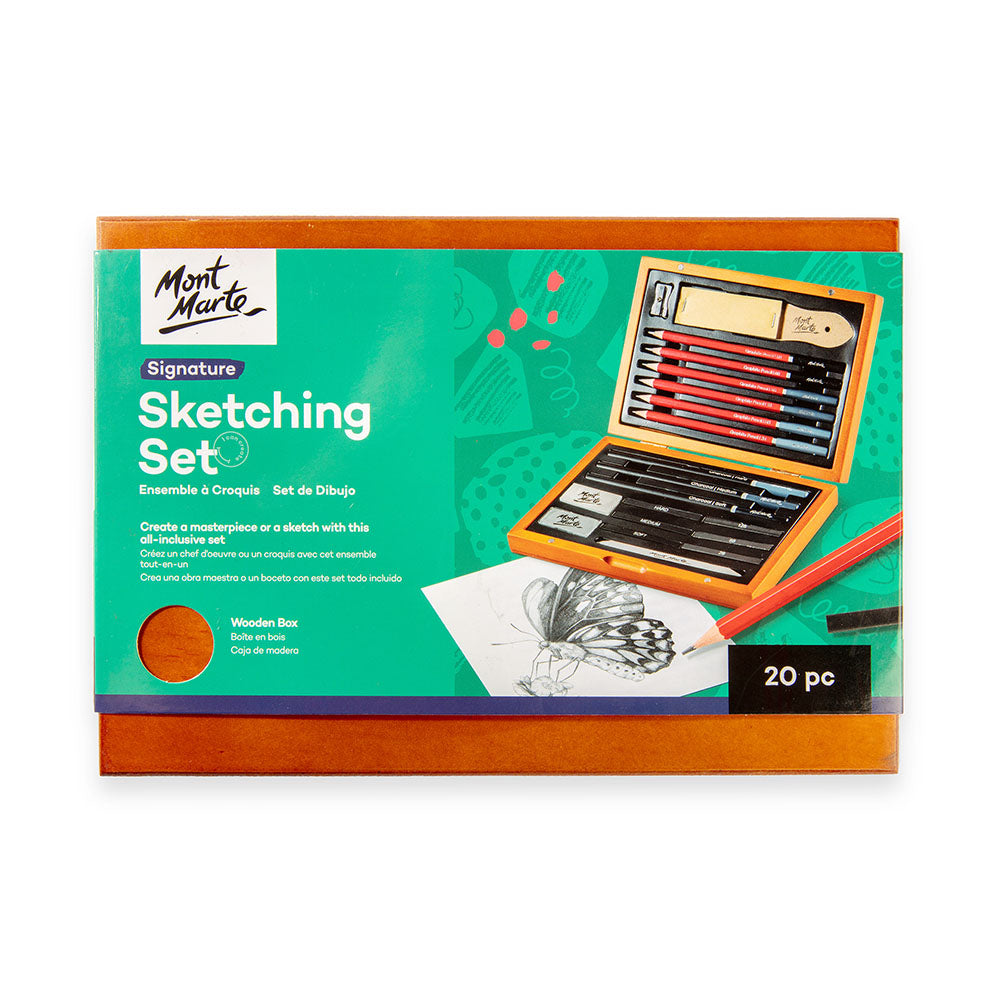 Sketching Set in Wooden Box Signature 20pc – Mont Marte Global