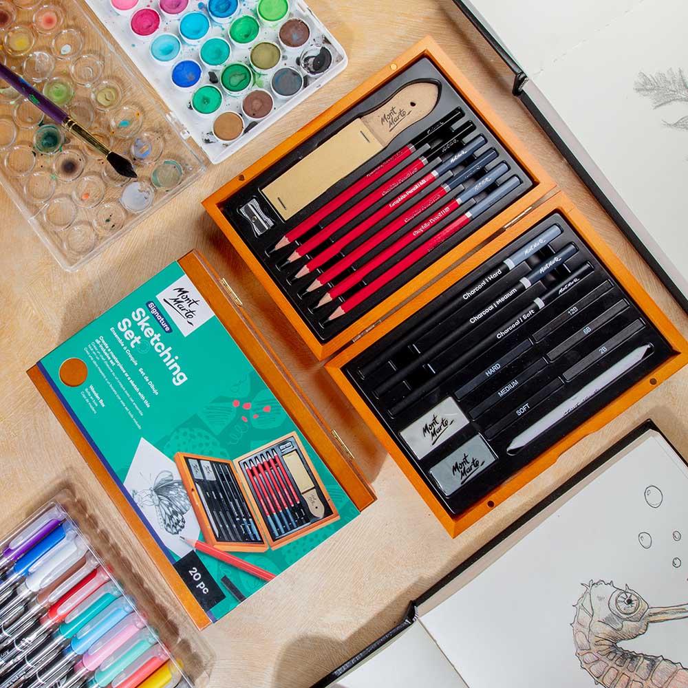 Sketching Set in Wooden Box Signature 20pc – Mont Marte Global