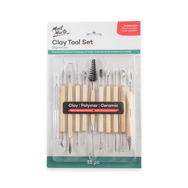 Mont Marte Clay Tool Set, 11 Piece. Selection of Clay Tools to Create Texture, Smooth, Cut and Carve Clay. Suitable for Use with Polymer, Earthenware