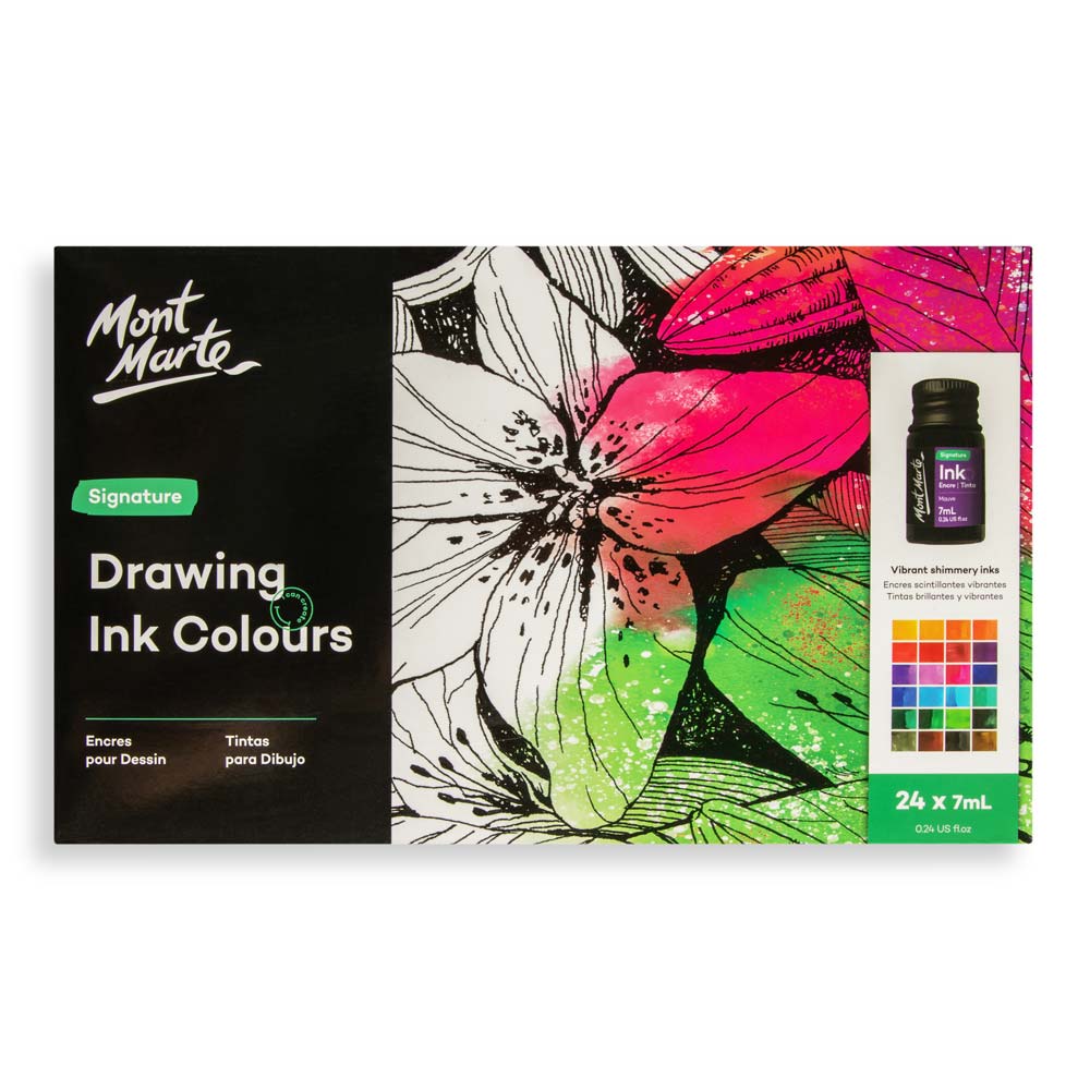 Drawing Ink Colours Signature 24pc x 7ml (0.24 US fl.oz) – Mont Marte ...