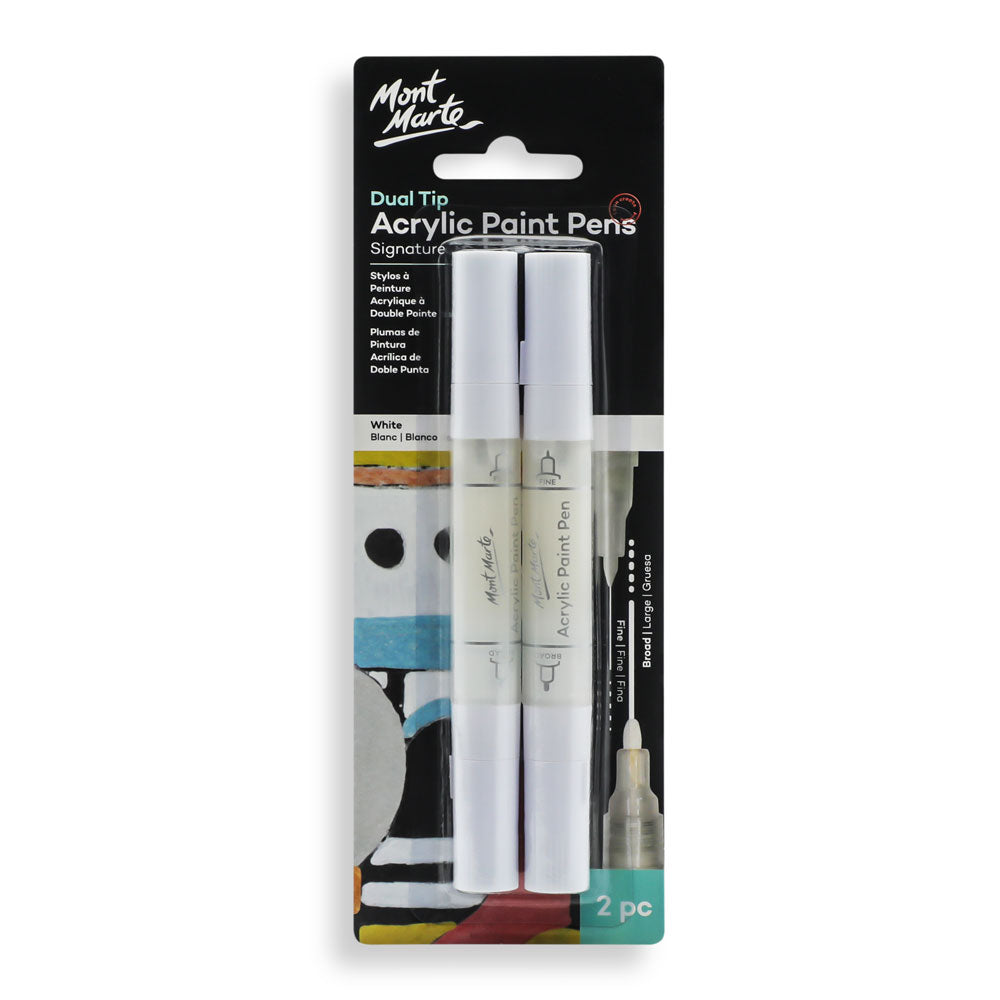Dual Tip Acrylic Paint Pens Signature White 2pc Mont Marte Global