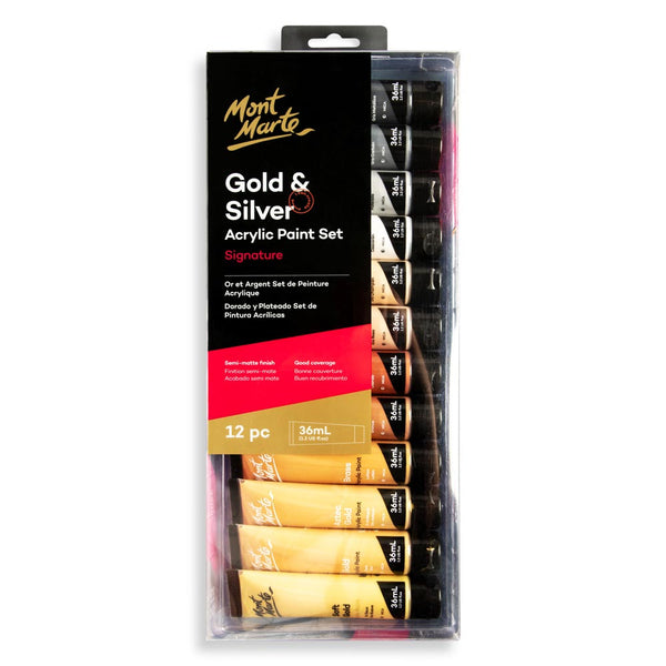Gold and Silver Acrylic Paint Set Signature 12pc x 36ml (1.2 US fl.oz