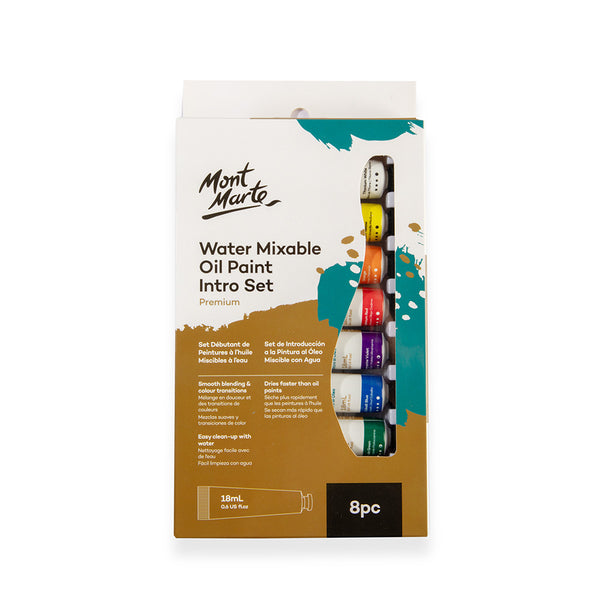 Mont Marte Water Mixable Oil Paint 37ml Tubes Premium H2O Tubes Mixable  with A Range of Mediums. Easily Washes Up with Water