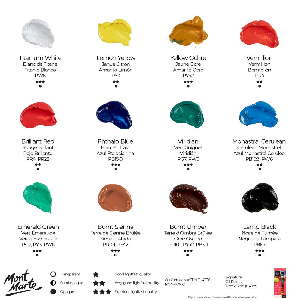 Oil Paints Signature 12pc x 12ml (0.4 US fl.oz) – Mont Marte Global