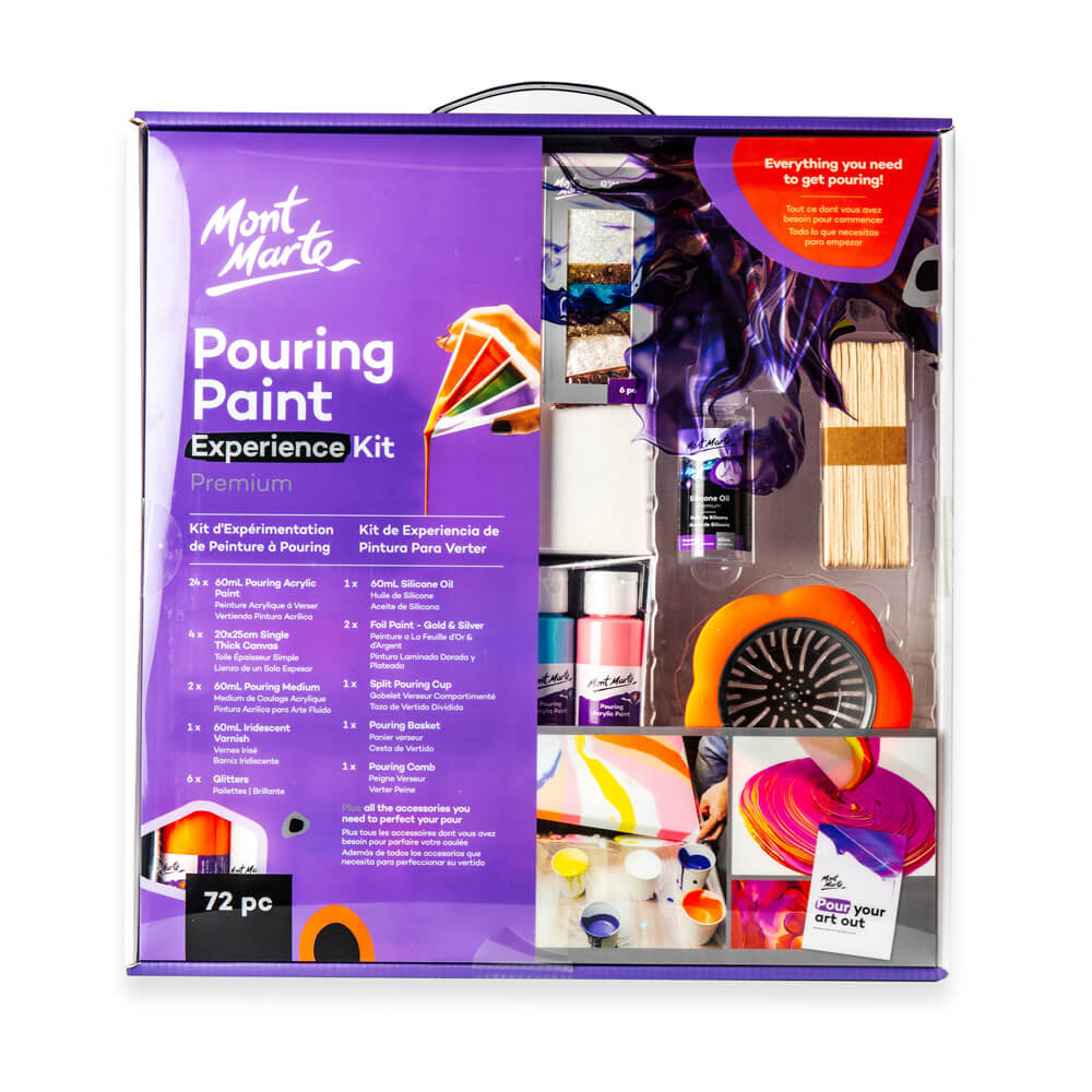 Paint Pouring Kit with Canvas Panels, Tools & Glitter