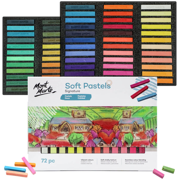 Mont Marte Soft Pastels Signature 72pc, Set of 72 Assorted Colored Pastel Sticks, Vibrant and Blendable, Ideal for Art, Craft