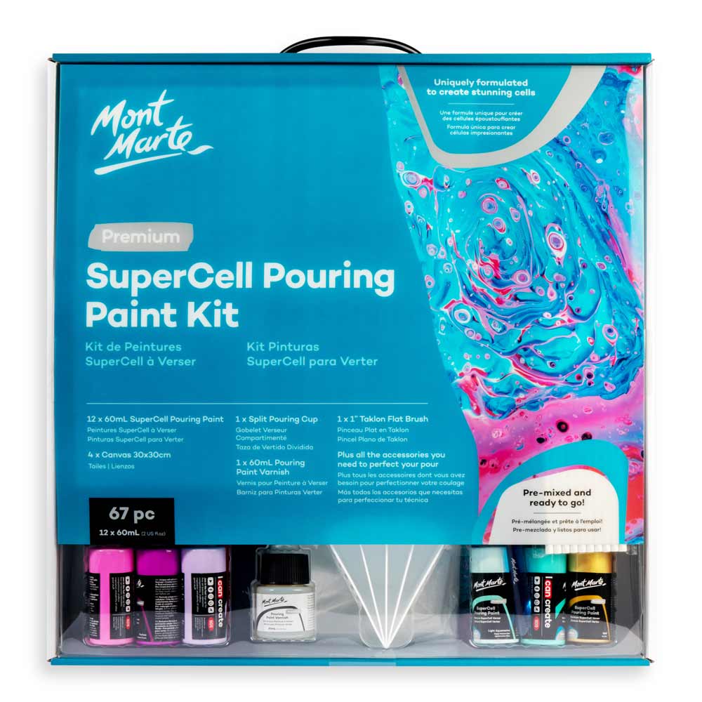 Paint Pouring Kit with Canvas Panels, Tools & Glitter