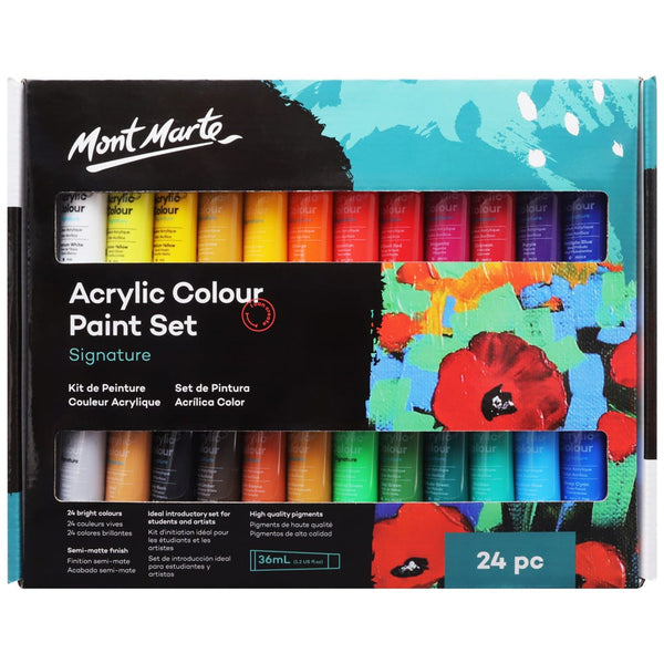 Mont Marte Acrylic Paint Set 24 Colours 36ml, Perfect for Canvas, Wood,  Fabric, Leather, Cardboard, Paper, MDF and Crafts