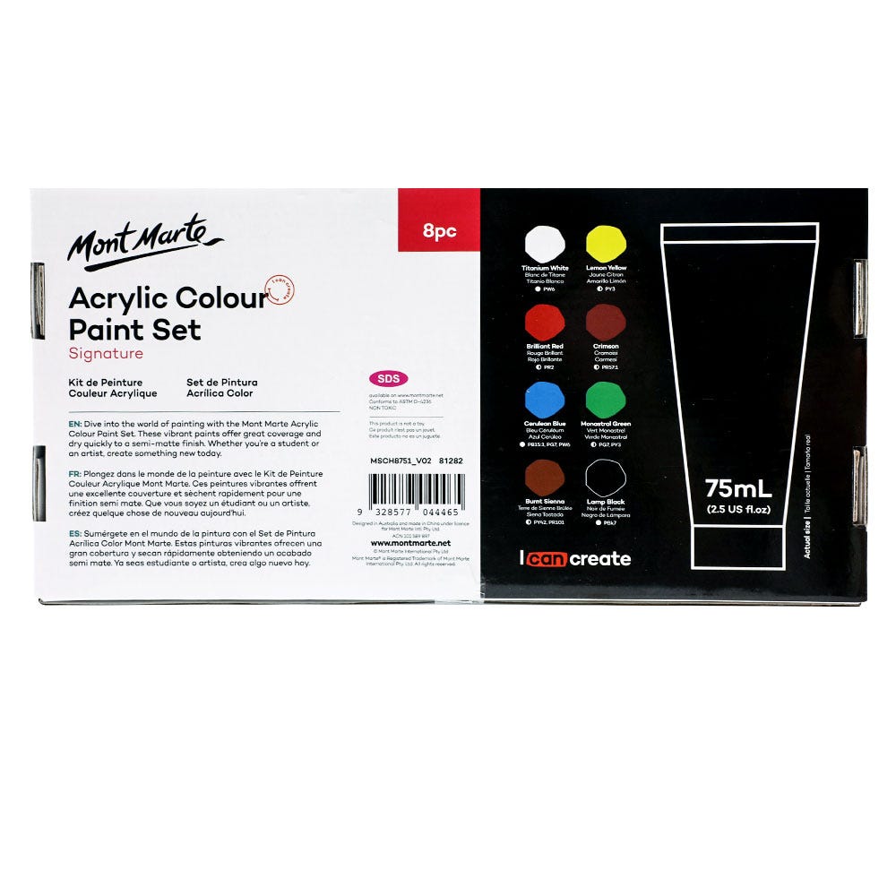 Acrylic Colour Paint Set Signature 8pc x 75ml (2.54oz) – Mont