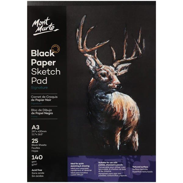Black Paper Sketch Pad Signature 140gsm A3 25 Sheet – Mont Marte