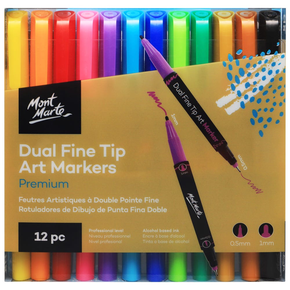 Dual Fine Tip Alcohol Art Markers Premium 12pc Mont Marte Global