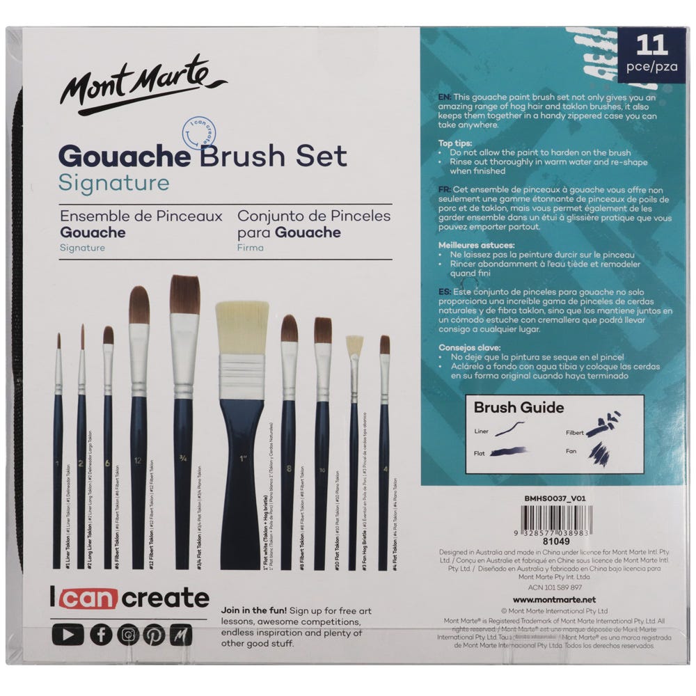 Gouache Paintbrush Set - Mont Marte Signature  Gouache paint set,  Paintbrush set, Oil paint brushes
