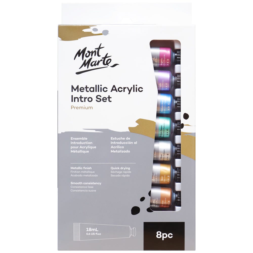 Metallic Acrylic Paint Intro Set Premium 8pc x 18ml (0.6 US fl.oz) – Mont  Marte Global
