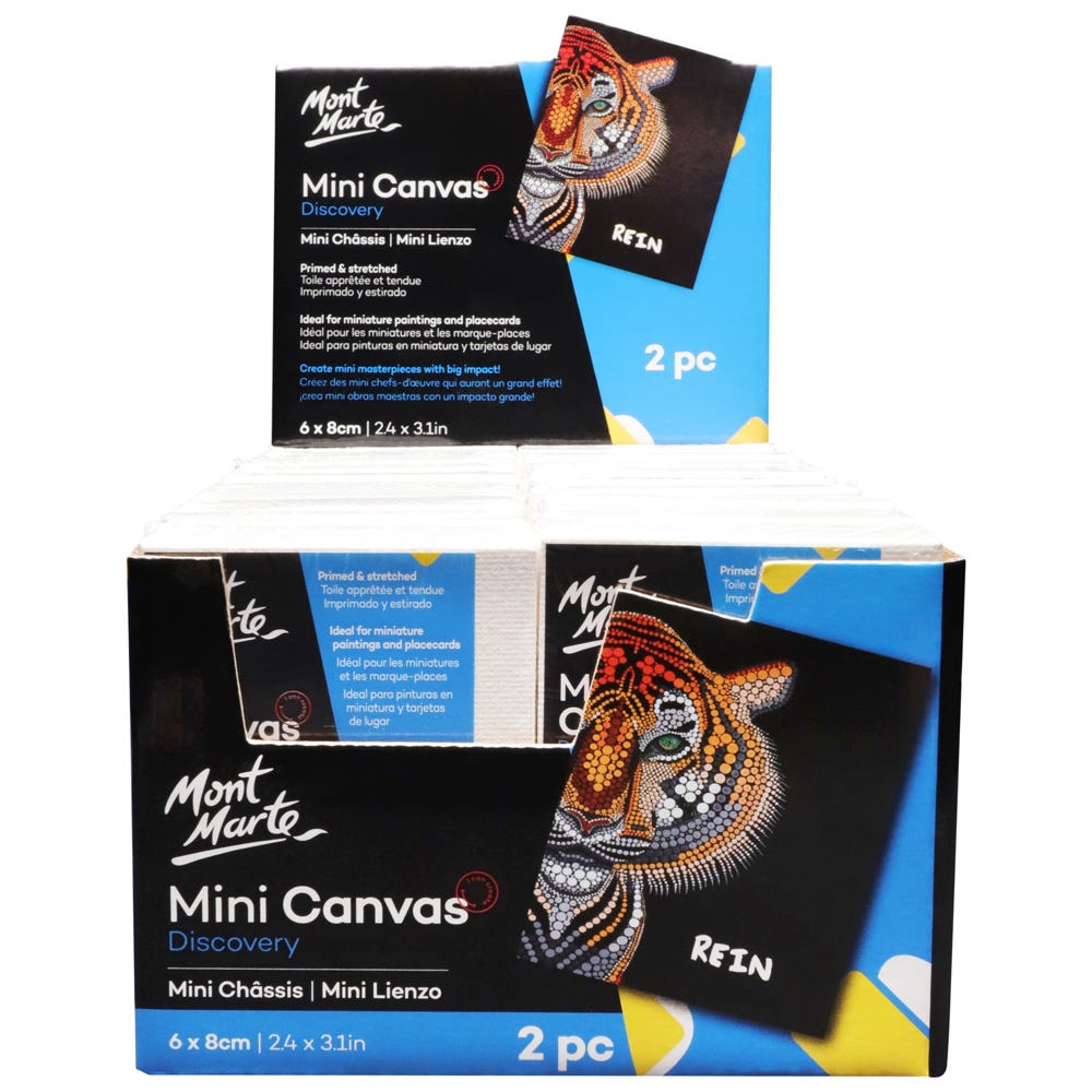 Mont Marte Mini Canvas 6x8cm Stretched Small Canvas& Primed Plastic Frame 2pcs Shrinked- 36 Pack Ideal for Miniature Paintings and Place Cards
