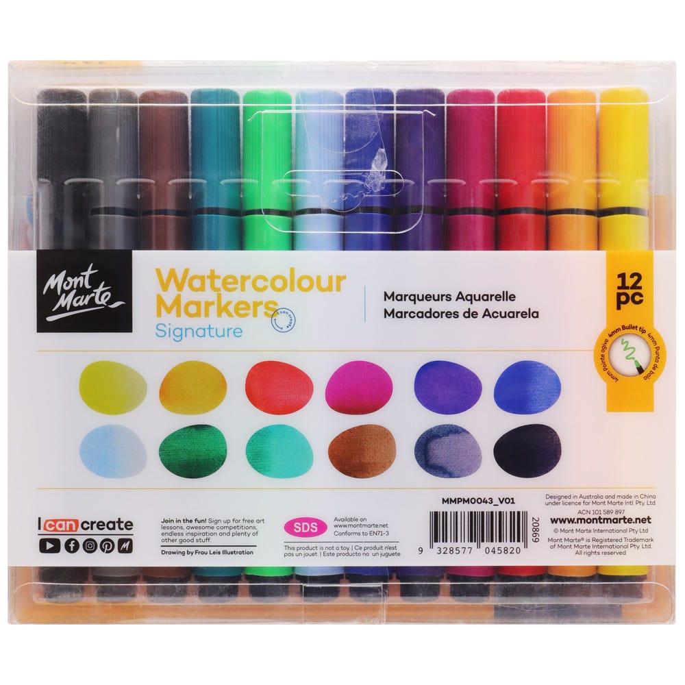 Watercolour Markers Tri Grip Signature 12pc