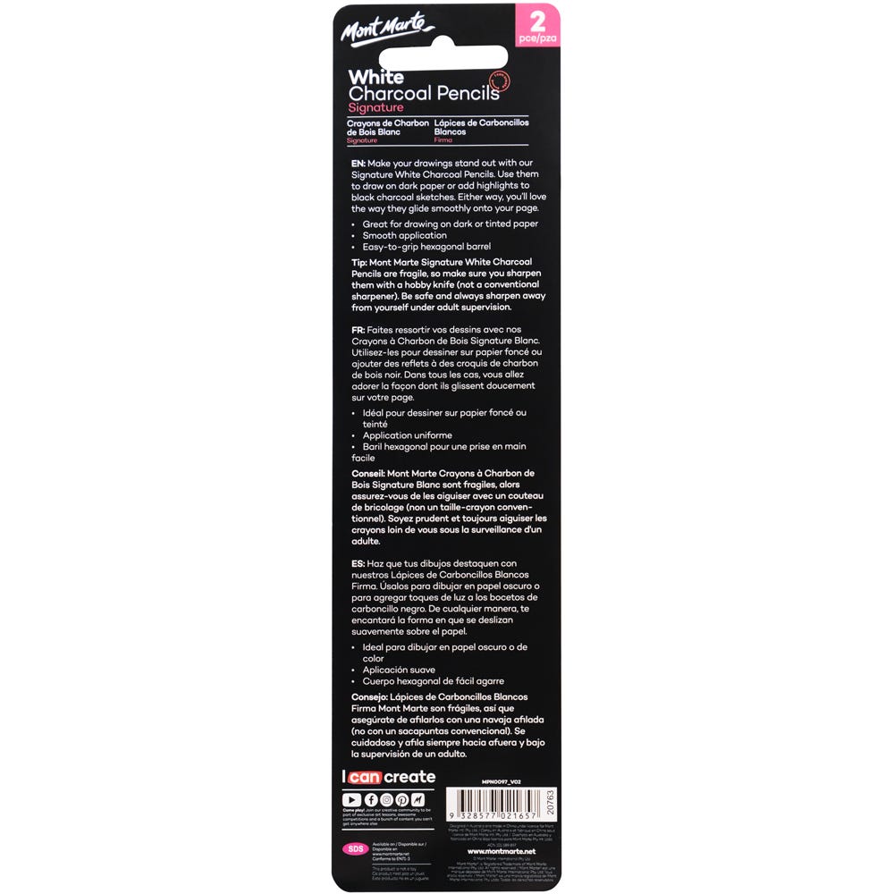 White Charcoal Pencils Lge Hex Signature 2pc